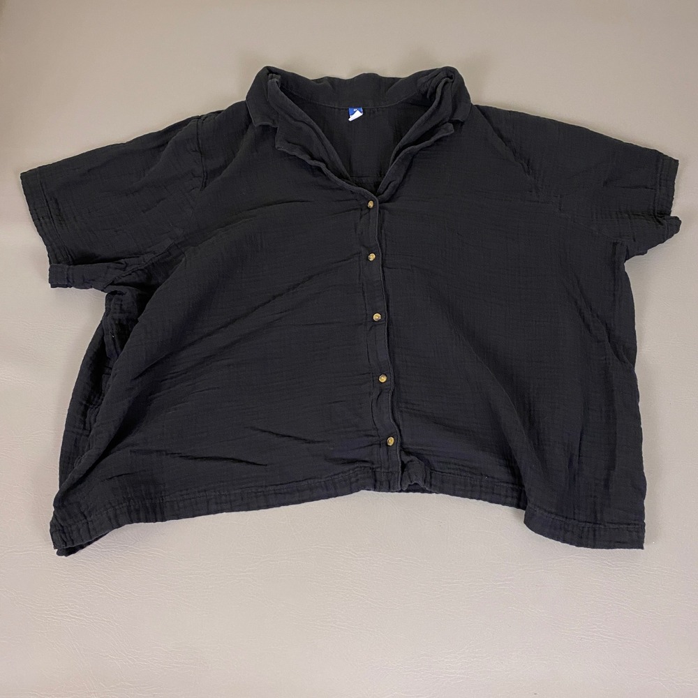 Old Navy Boxy Shirt Women's Plus Size 4X Black Gauze Short Sleeve Button Up